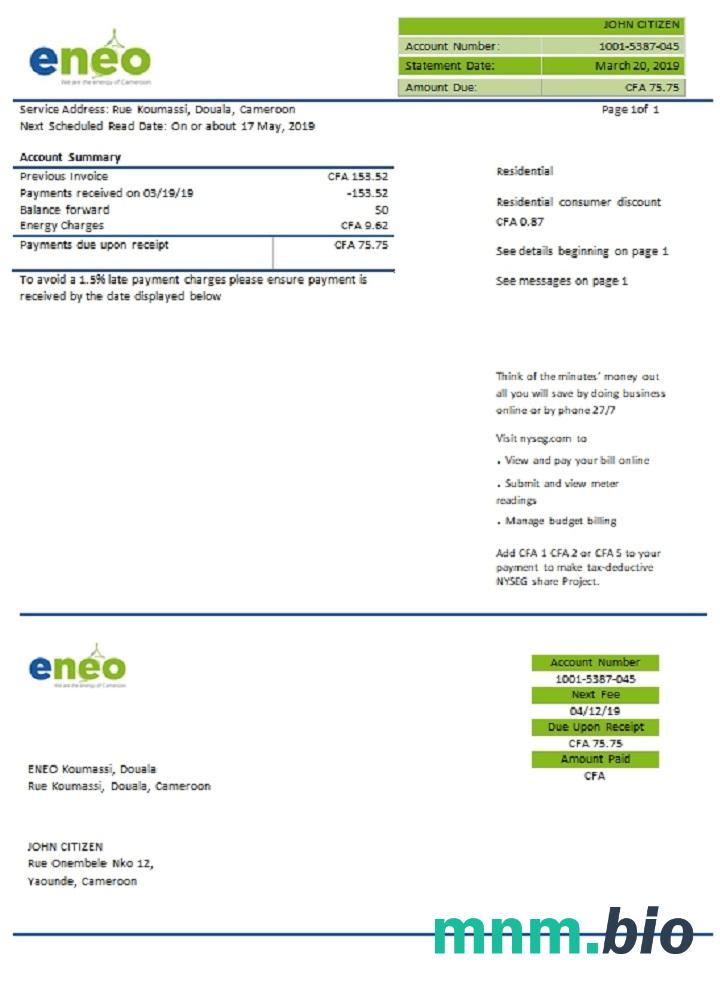 Kamerun Eneo elektryczność rachunek za media